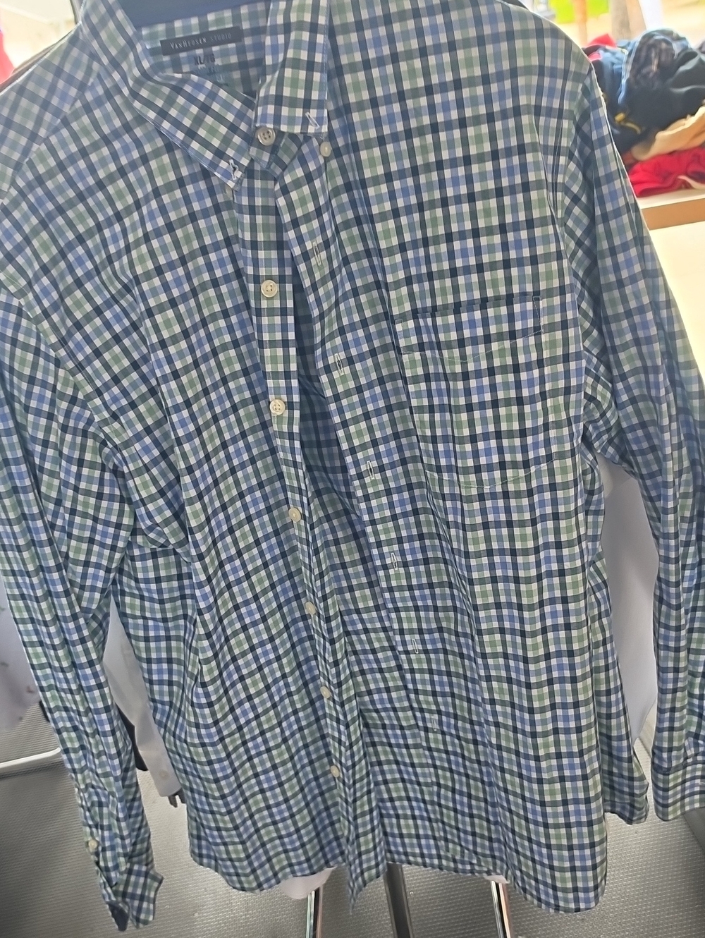 Van Heusen Blue & Green Plaid Button-Down Shirt